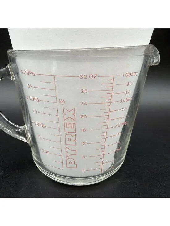Vintage Pyrex Clear Glass 1 Quart Measuring Cup 532 D Handle Red Lettering - Picture 6 of 12